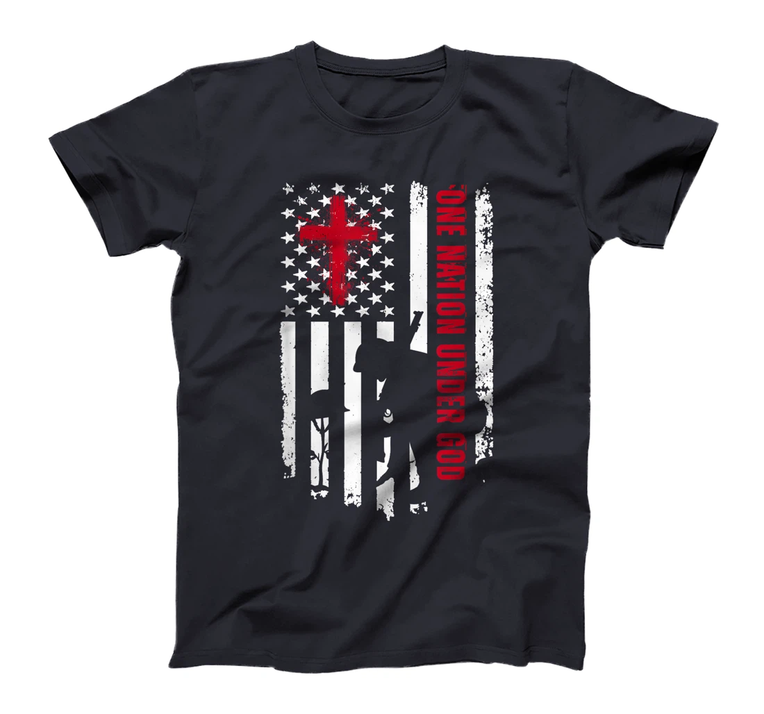 One Nation Under God Fallen Soldier Patriot Merch USA Flag T-Shirt