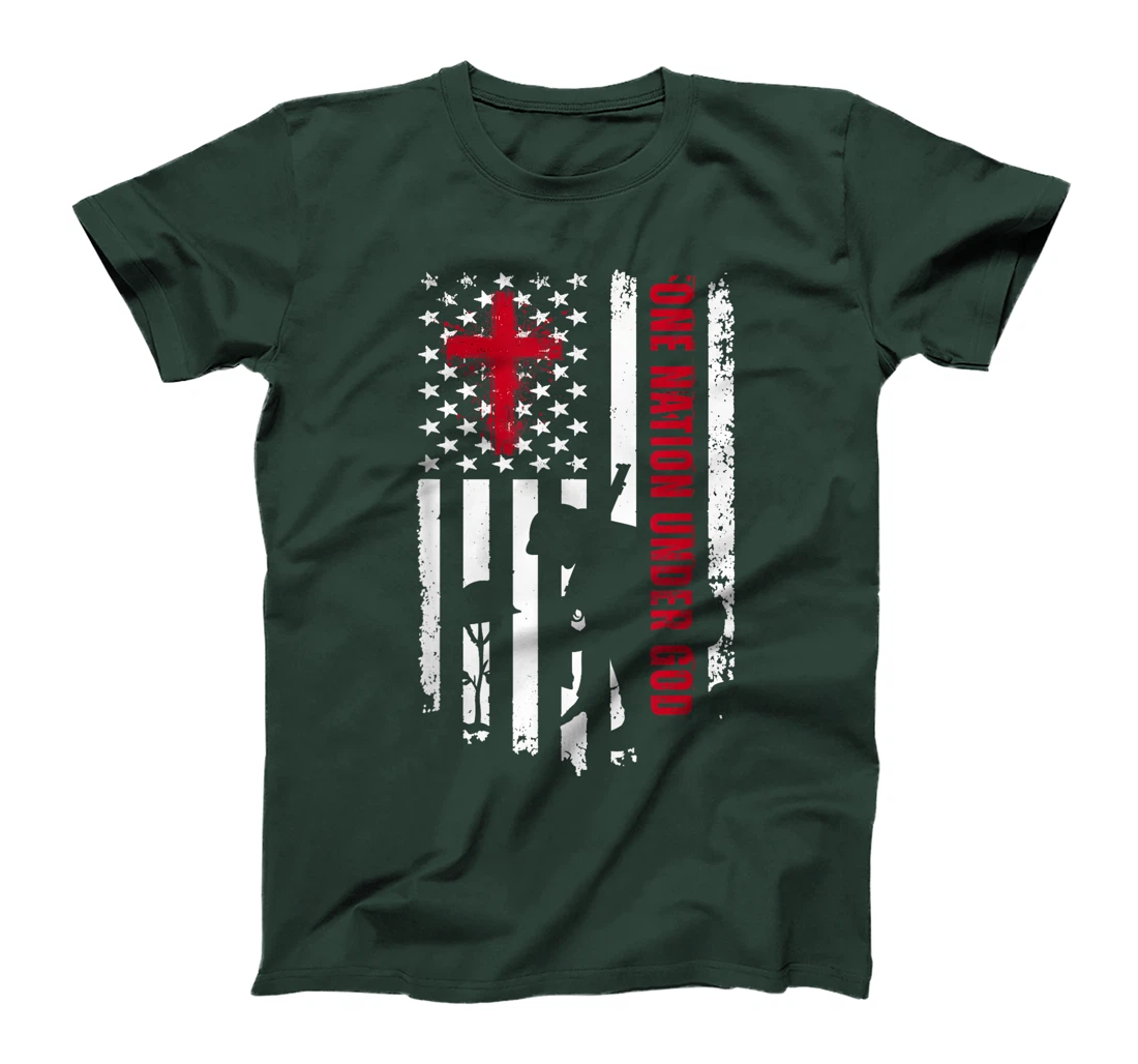 One Nation Under God Fallen Soldier Patriot Merch USA Flag T-Shirt