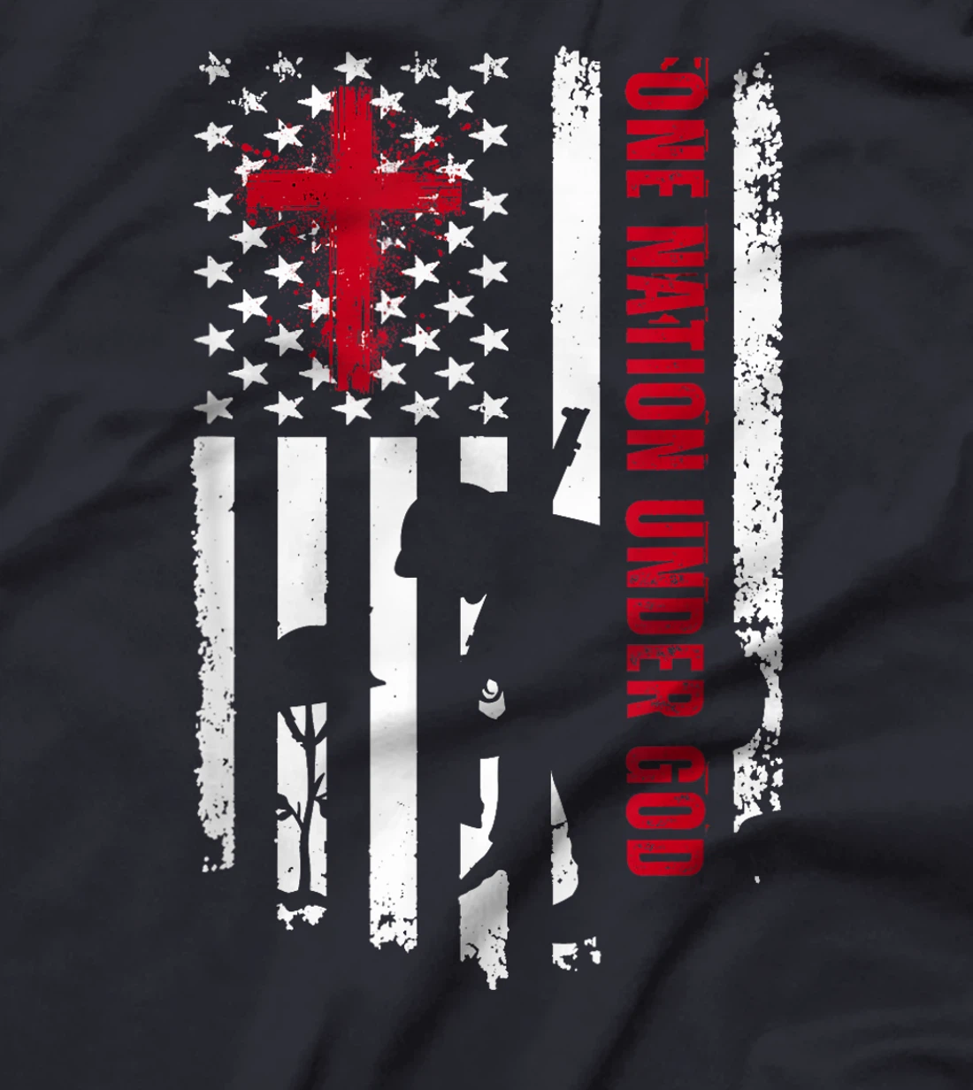 One Nation Under God Fallen Soldier Patriot Merch USA Flag T-Shirt