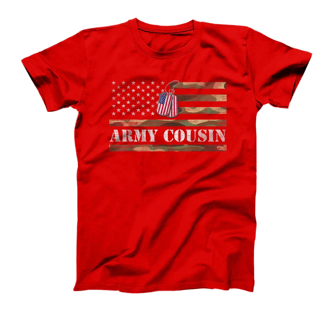 Army Cousin With American Flag Camo Gift For Veteran Day T-Shirt