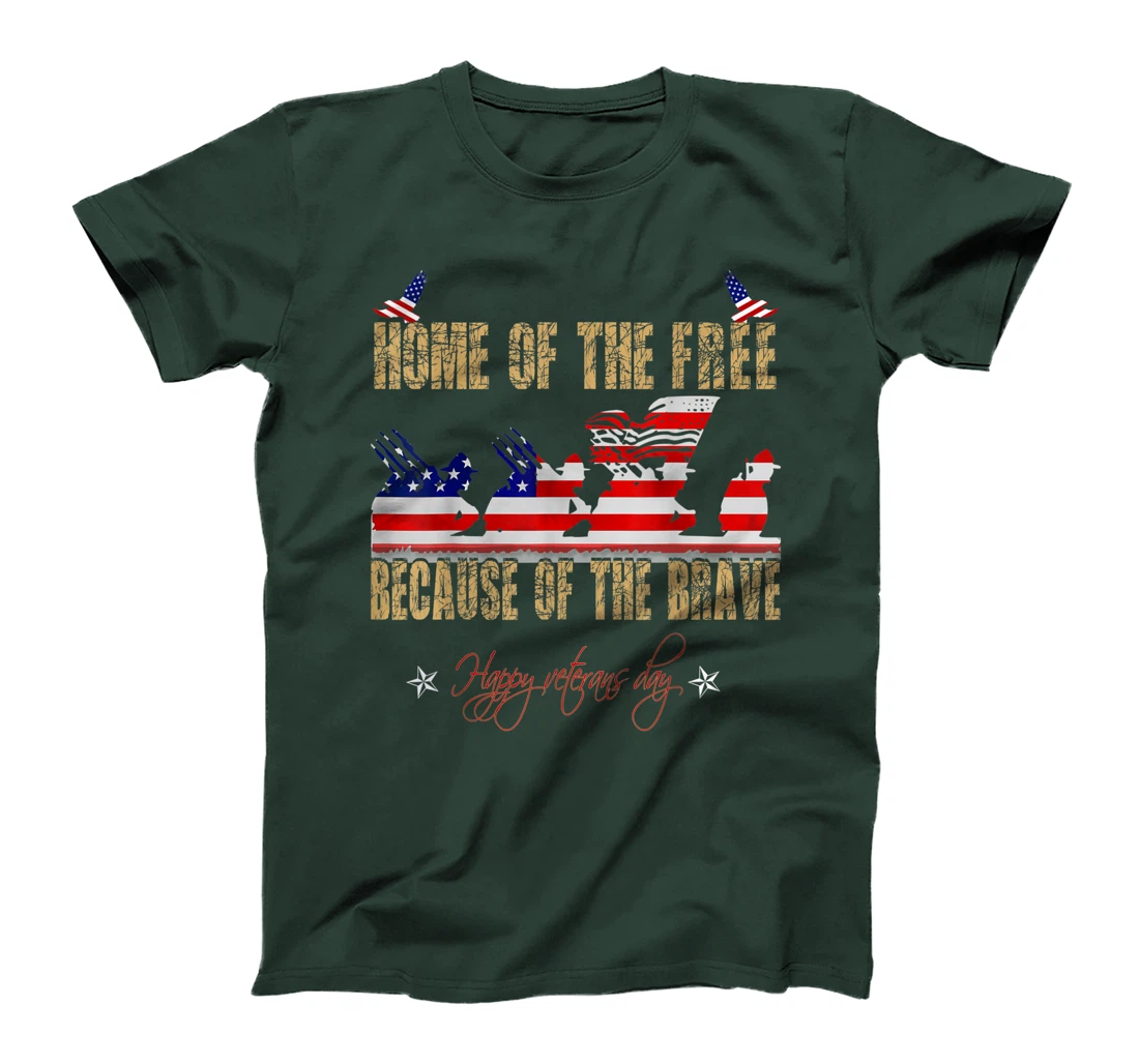 Home Of The Free Because Of The Brave Veteran American Flag T-Shirt