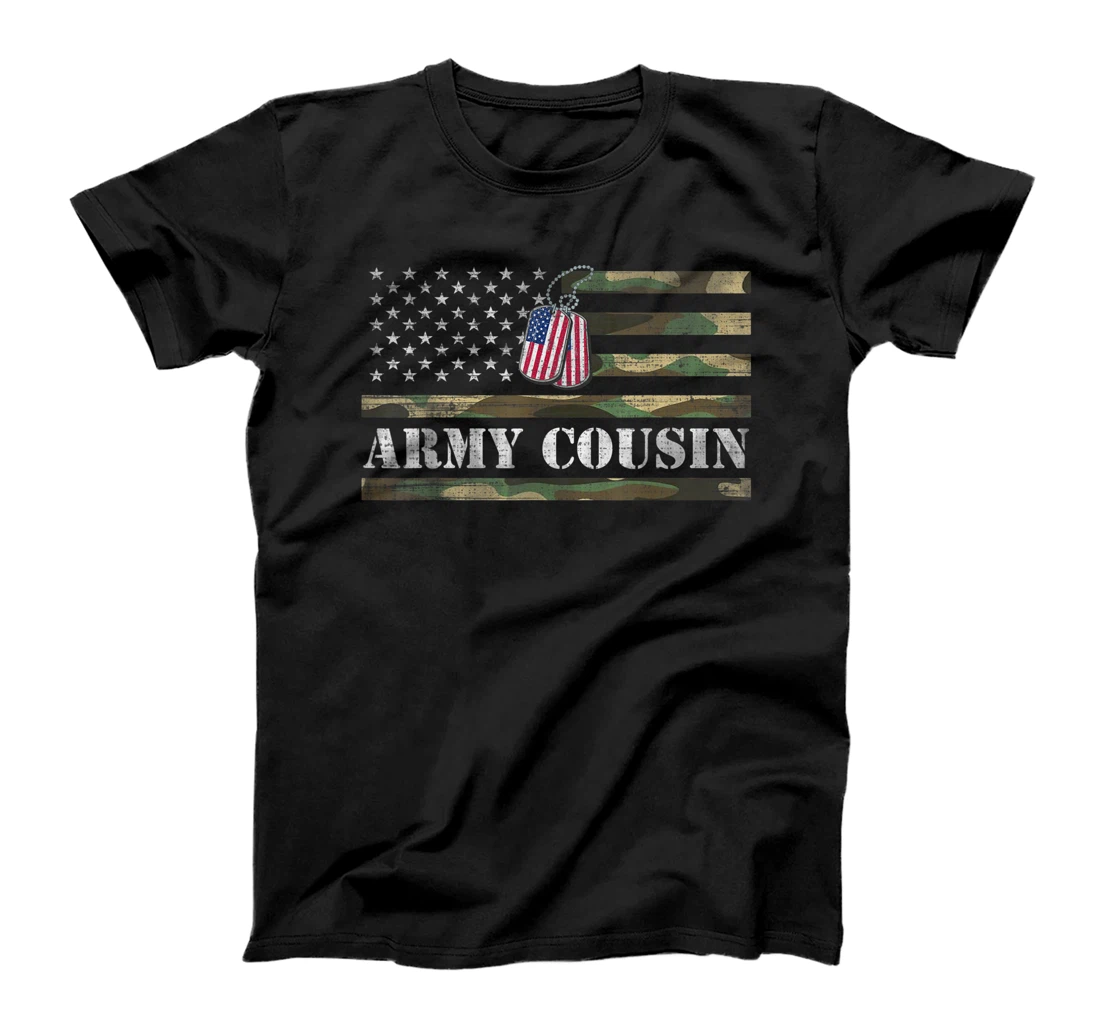 Army Cousin With American Flag Camo Gift For Veteran Day T-Shirt