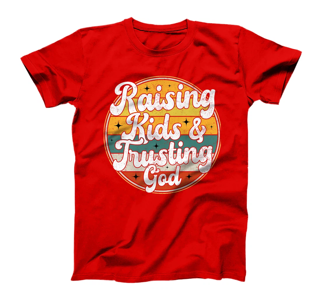 Raising Kids And Trusting God Funny Religious Retro Mom dad Premium T-Shirt