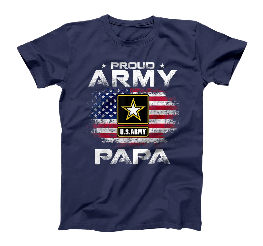 Proud Army Papa With American Flag For Veteran Gift T-Shirt