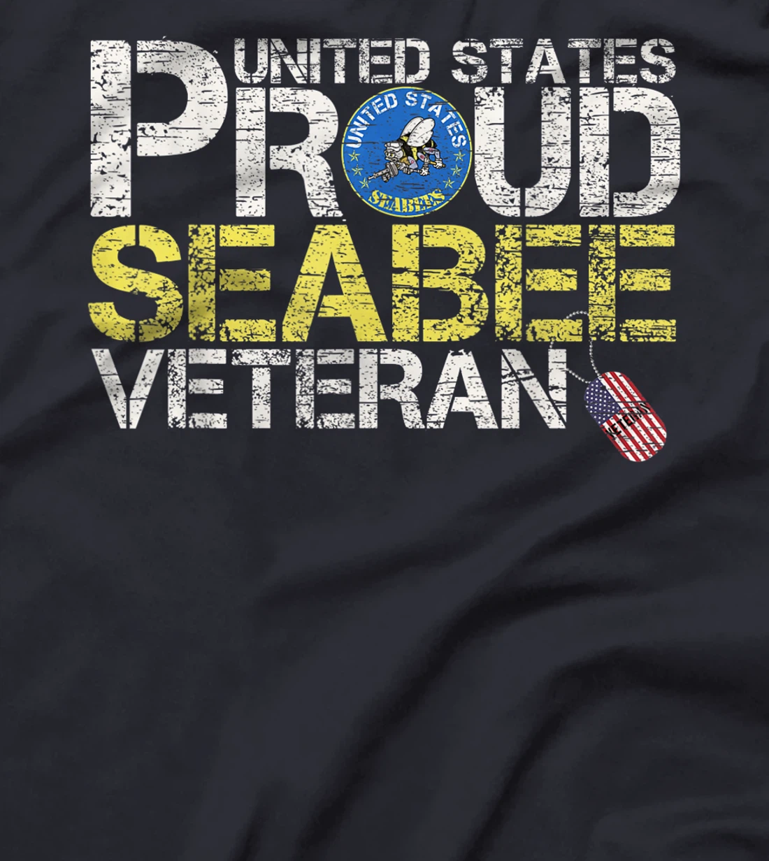 Vintage United States Proud Navy Seabee Veteran U.S Military T-Shirt