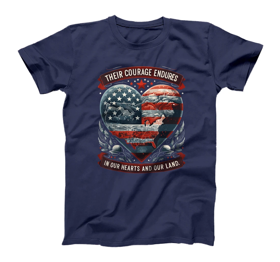 Patriotic USA Flag Heart Memorial Day Veteran Men Women T-Shirt