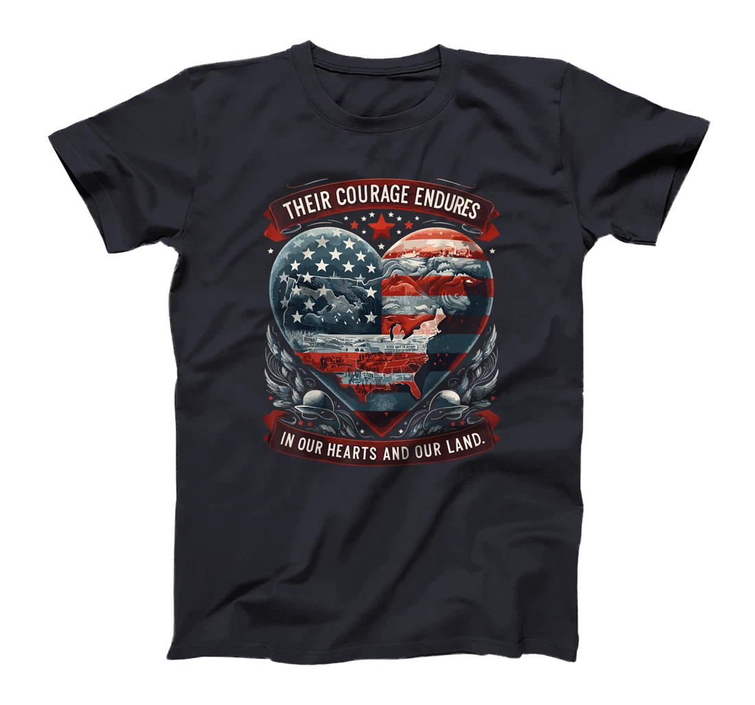 Patriotic USA Flag Heart Memorial Day Veteran Men Women T-Shirt
