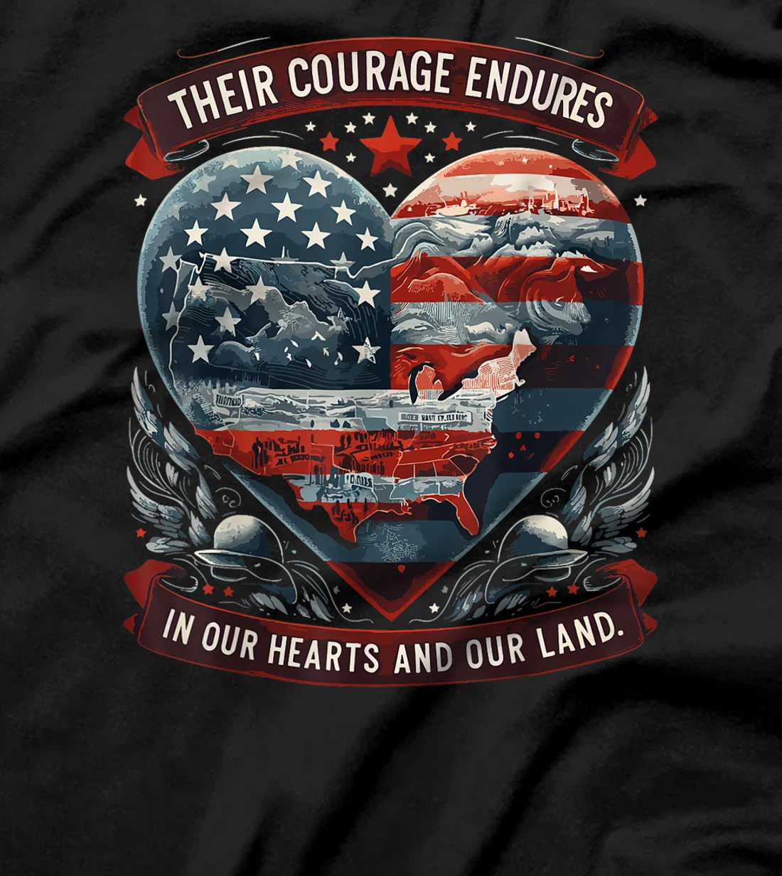 Patriotic USA Flag Heart Memorial Day Veteran Men Women T-Shirt