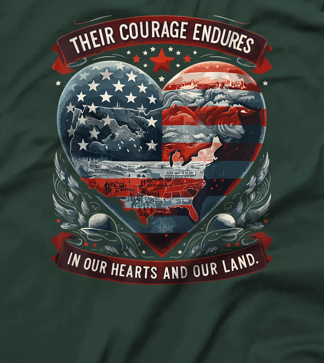 Patriotic USA Flag Heart Memorial Day Veteran Men Women T-Shirt