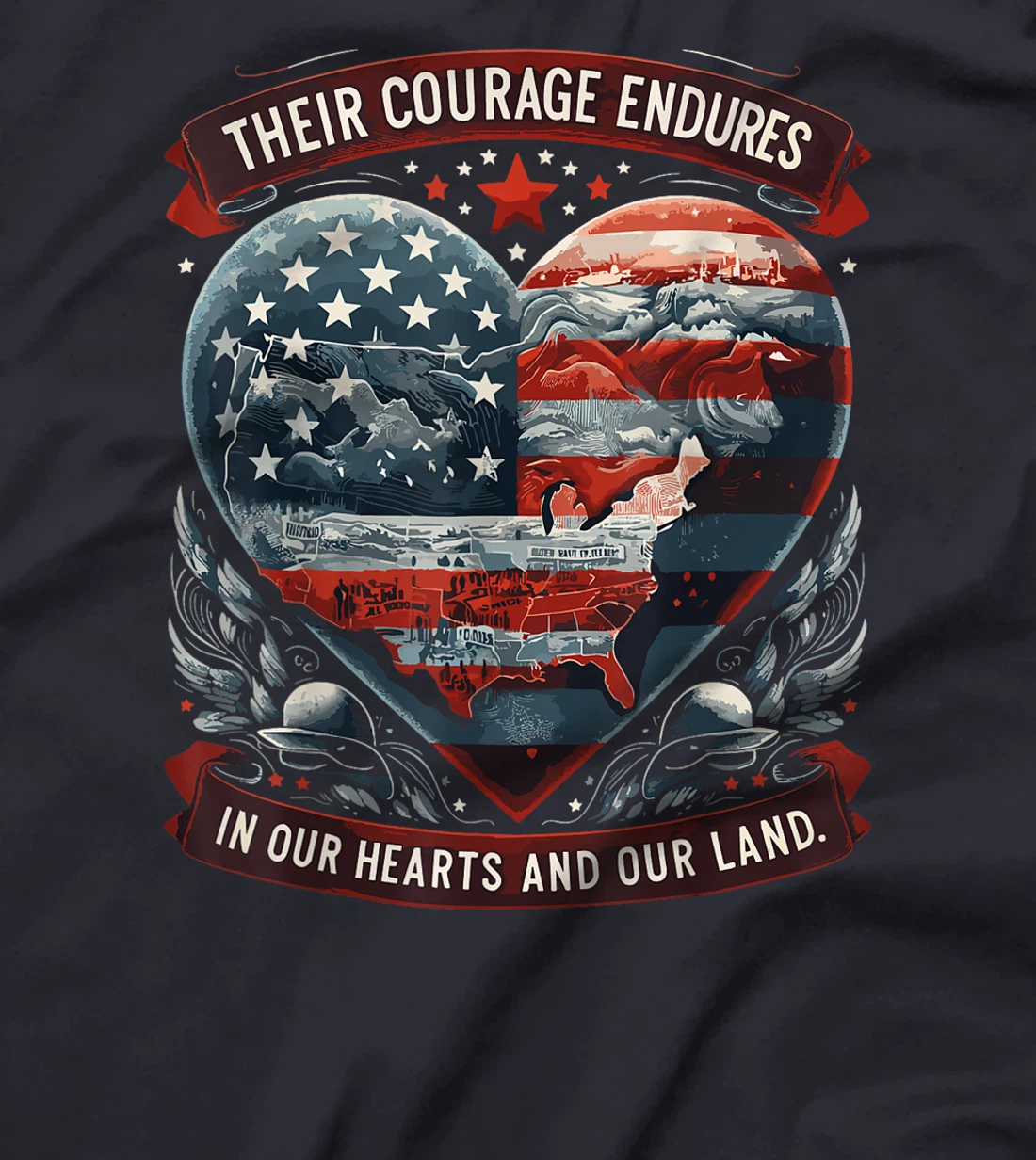 Patriotic USA Flag Heart Memorial Day Veteran Men Women T-Shirt