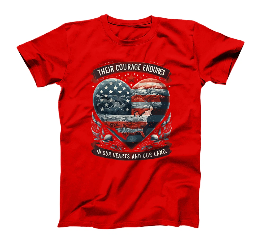 Patriotic USA Flag Heart Memorial Day Veteran Men Women T-Shirt