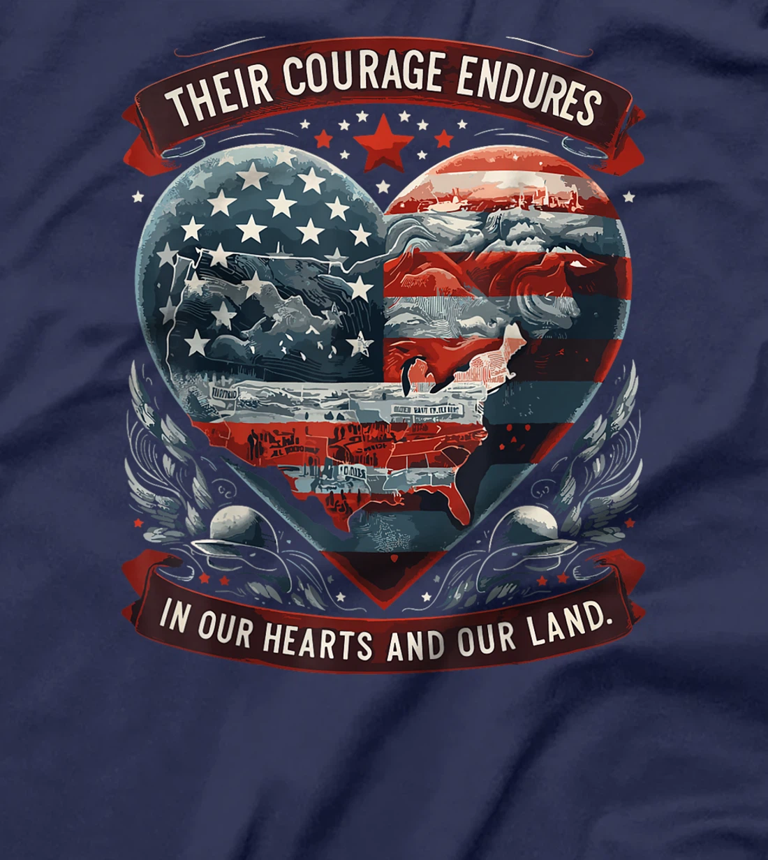 Patriotic USA Flag Heart Memorial Day Veteran Men Women T-Shirt