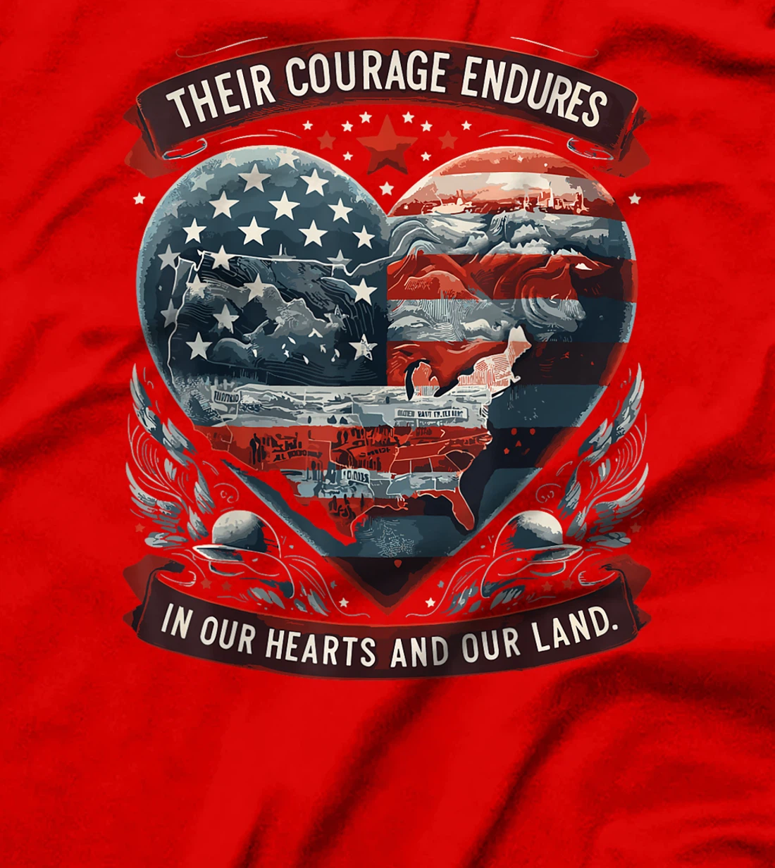 Patriotic USA Flag Heart Memorial Day Veteran Men Women T-Shirt