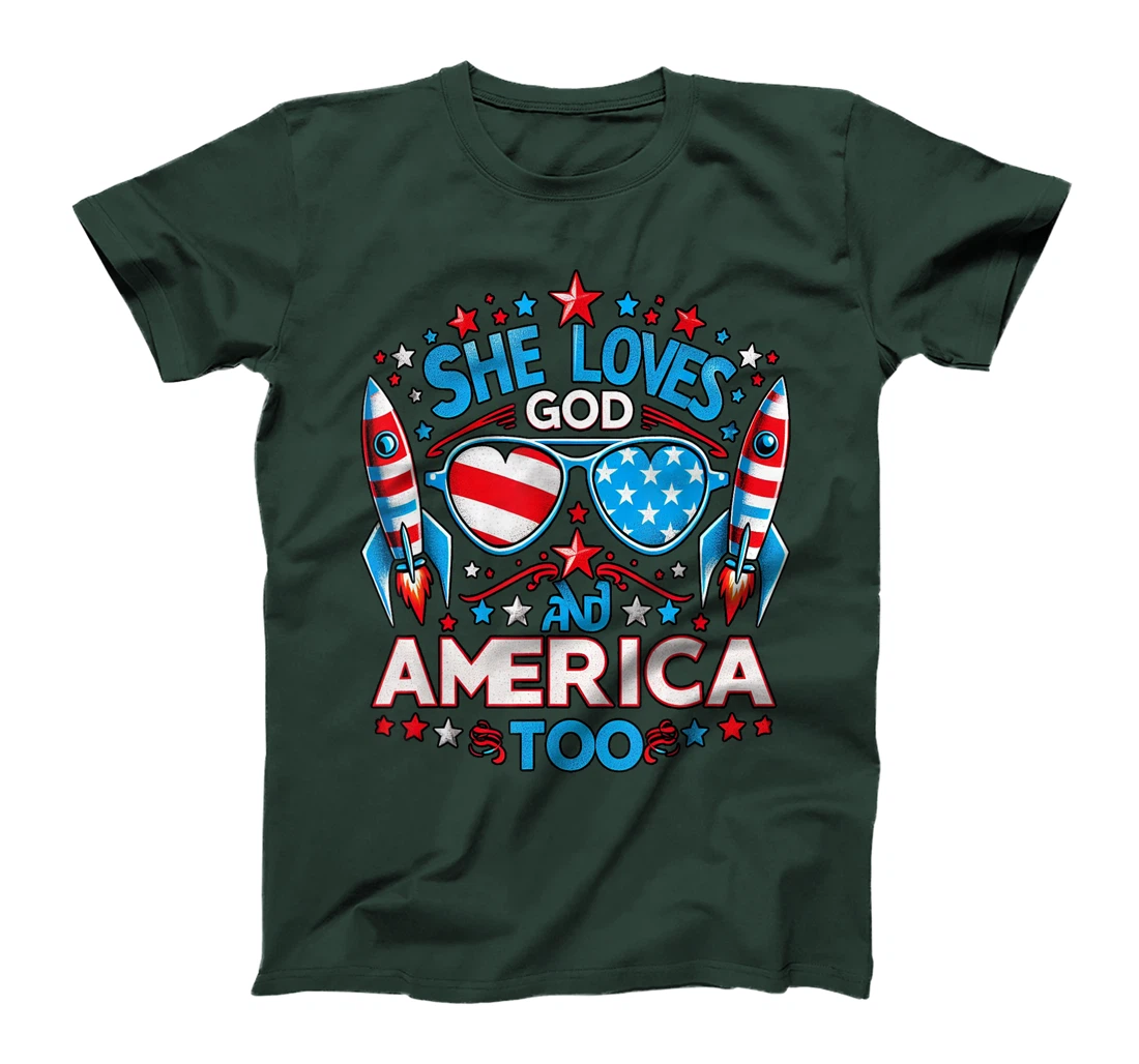 America flag & She Loves God & America too, USA 4th of July T-Shirt