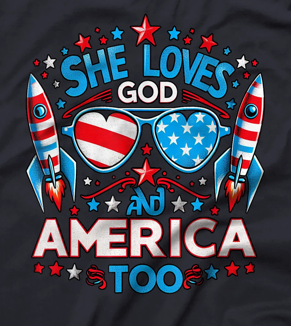 America flag & She Loves God & America too, USA 4th of July T-Shirt