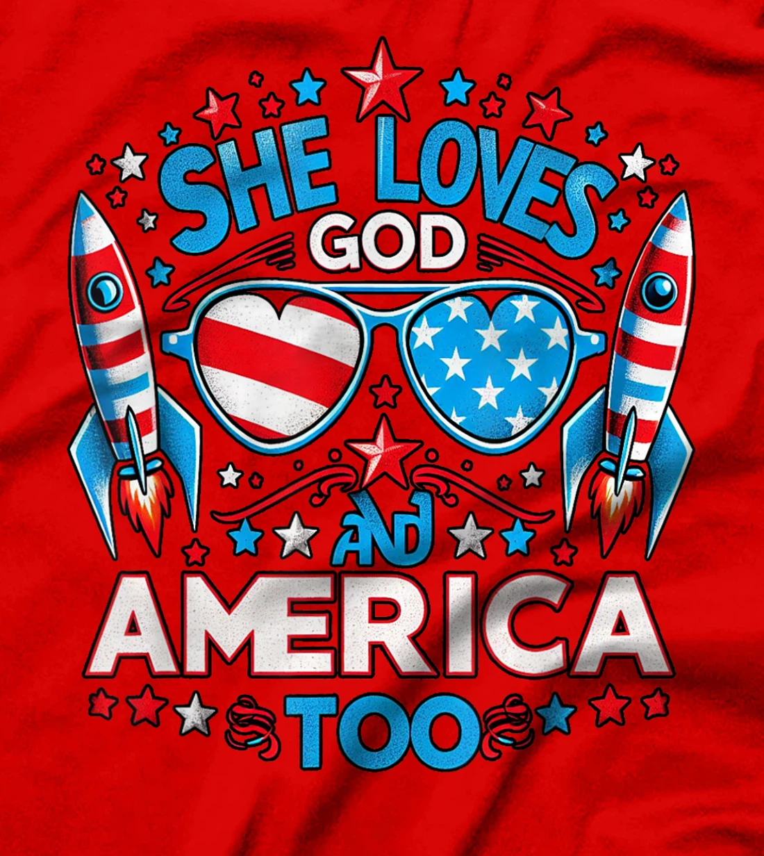 America flag & She Loves God & America too, USA 4th of July T-Shirt