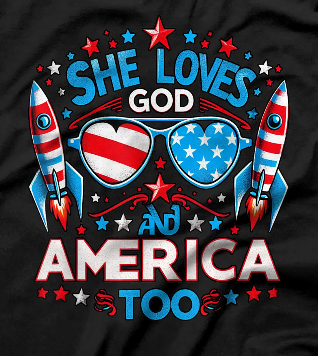America flag & She Loves God & America too, USA 4th of July T-Shirt