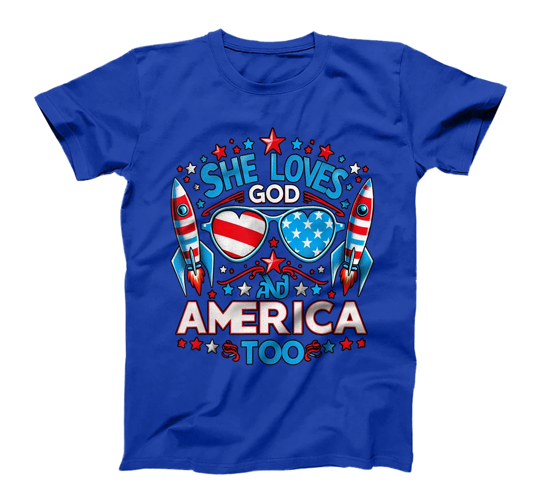America flag & She Loves God & America too, USA 4th of July T-Shirt