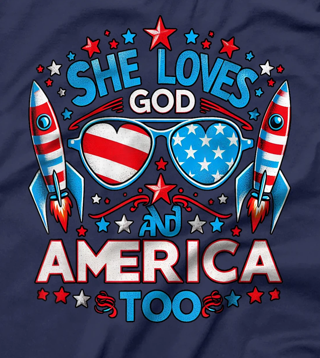 America flag & She Loves God & America too, USA 4th of July T-Shirt