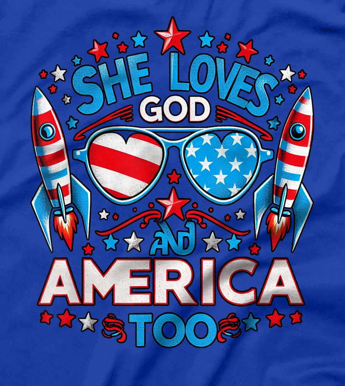 America flag & She Loves God & America too, USA 4th of July T-Shirt