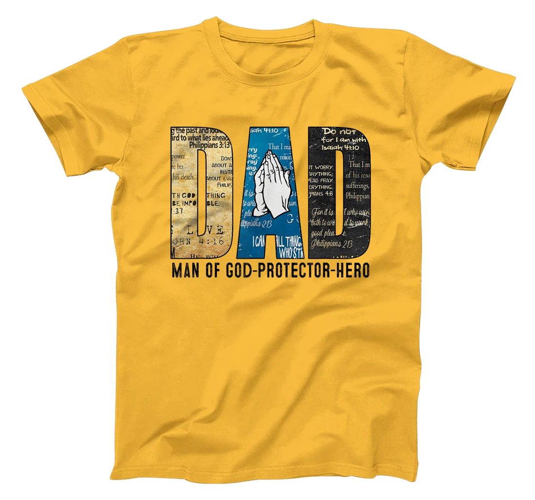 Mens Dad Man Of God Protector Hero Christian Dad Fathers Day T-Shirt