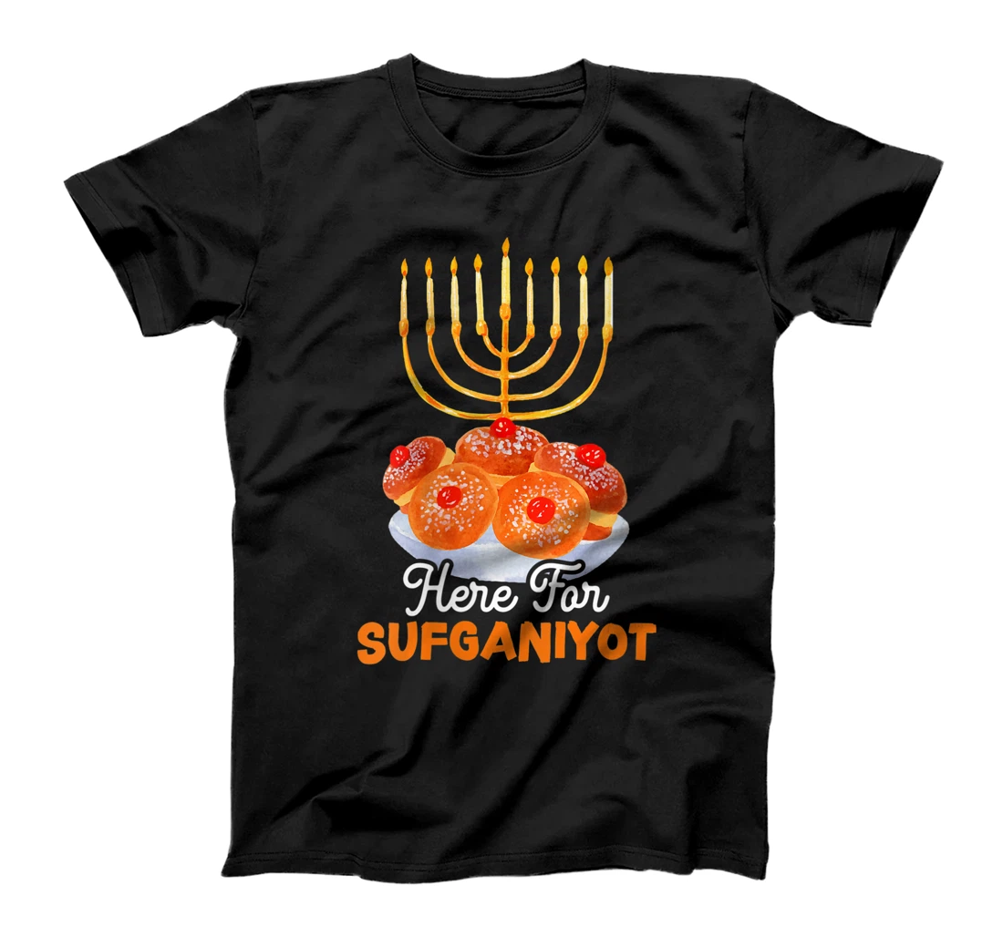 Womens Here For Sufganiyot Chanukah Menorah Hanukkah Israel Jew T-Shirt