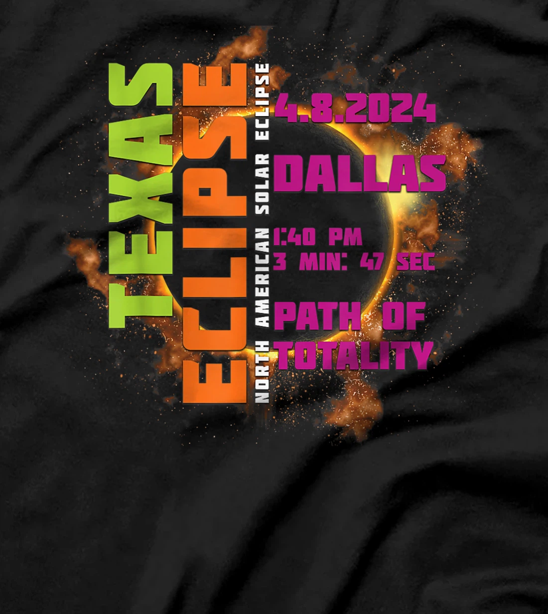Dallas Texas 2024 Total Solar Eclipse Path of Totality T-Shirt