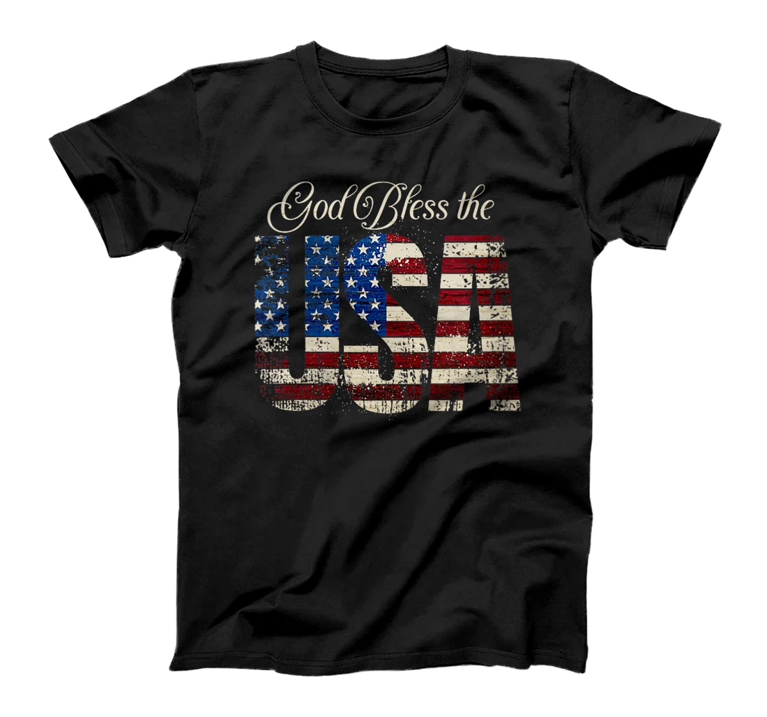 Womens God Bless the USA, United States of America American Patriot T-Shirt