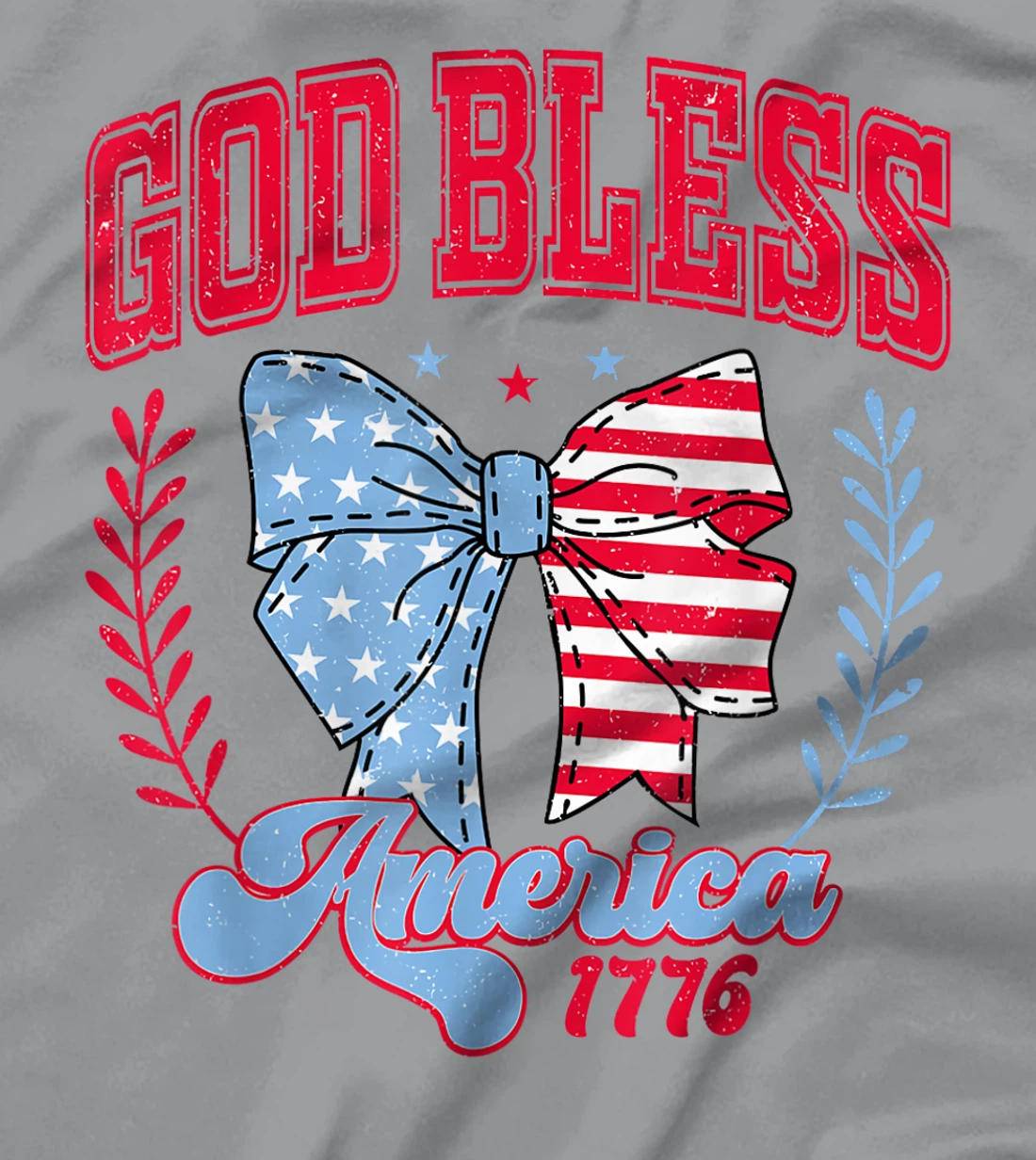 Vintage God Bless America 1776 4th July Coquette Bow Girly T-Shirt