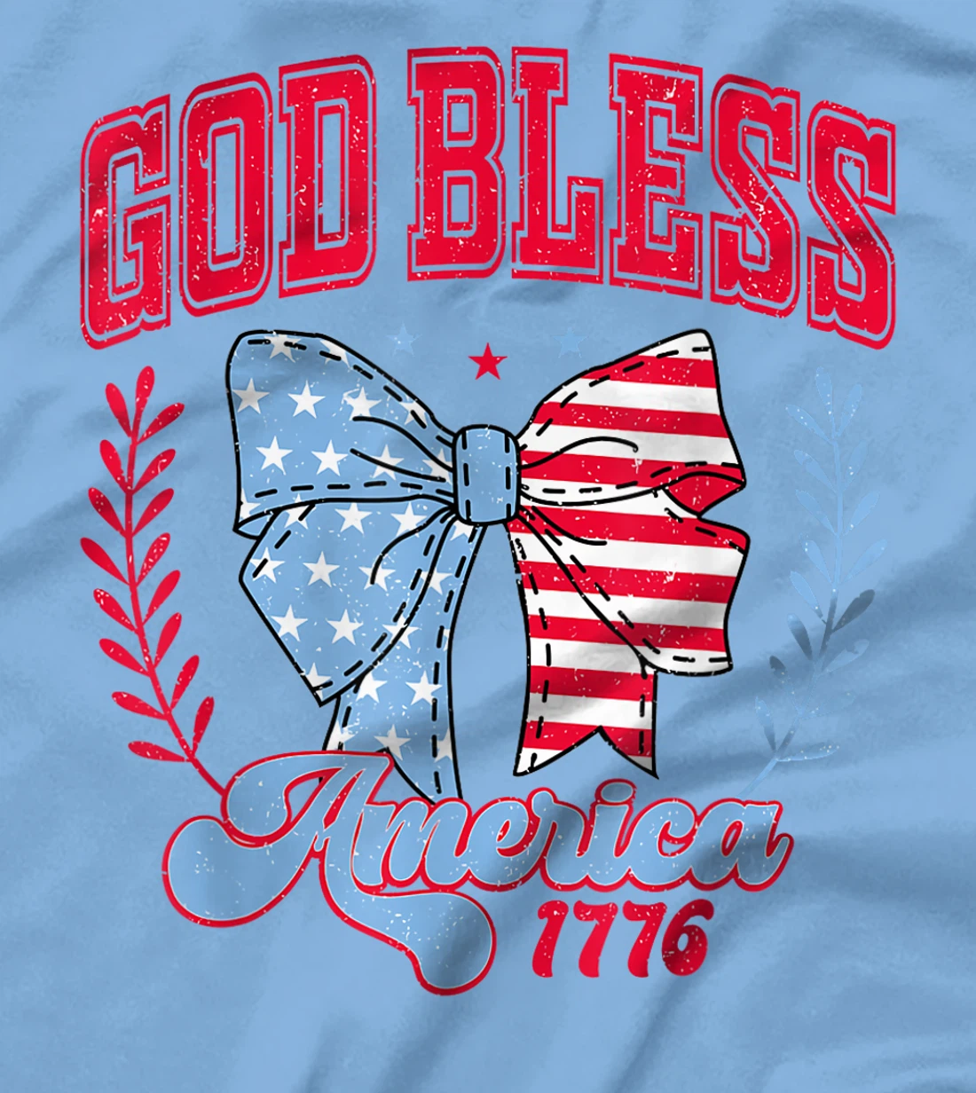 Vintage God Bless America 1776 4th July Coquette Bow Girly T-Shirt