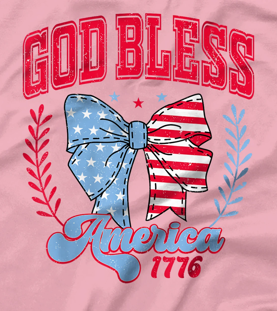 Vintage God Bless America 1776 4th July Coquette Bow Girly T-Shirt