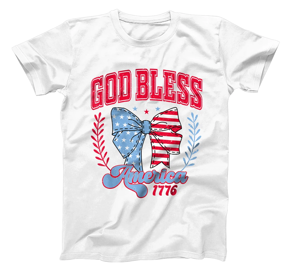 Vintage God Bless America 1776 4th July Coquette Bow Girly T-Shirt