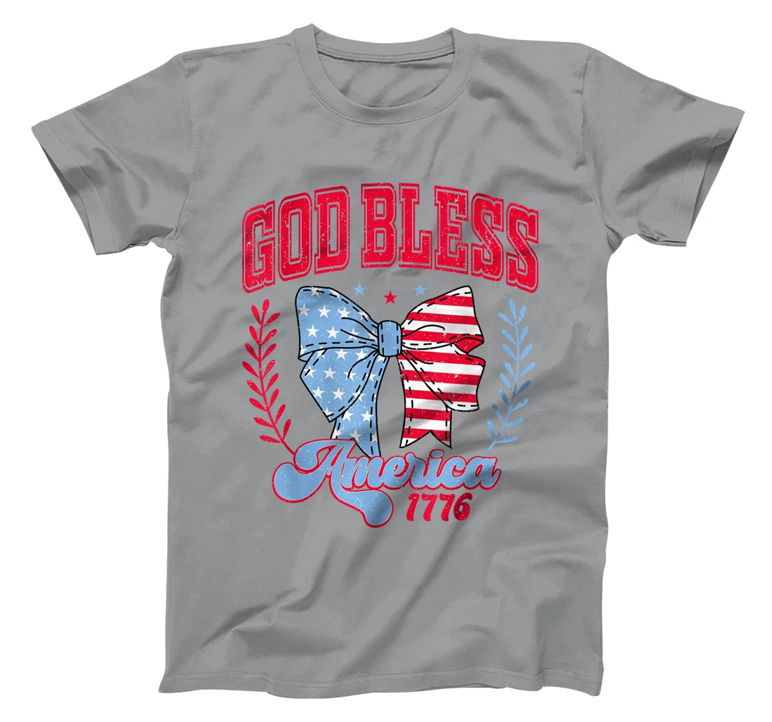 Vintage God Bless America 1776 4th July Coquette Bow Girly T-Shirt