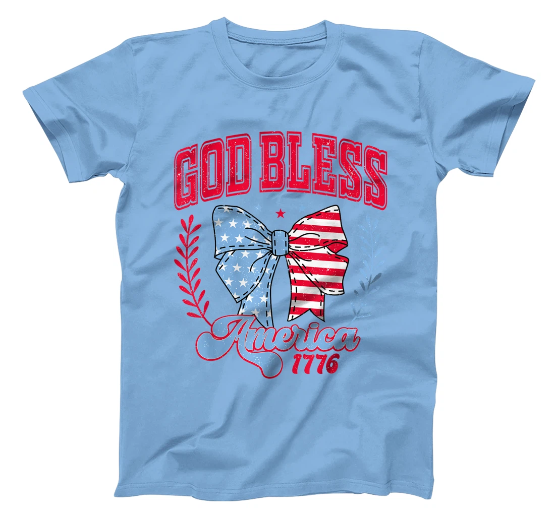 Vintage God Bless America 1776 4th July Coquette Bow Girly T-Shirt