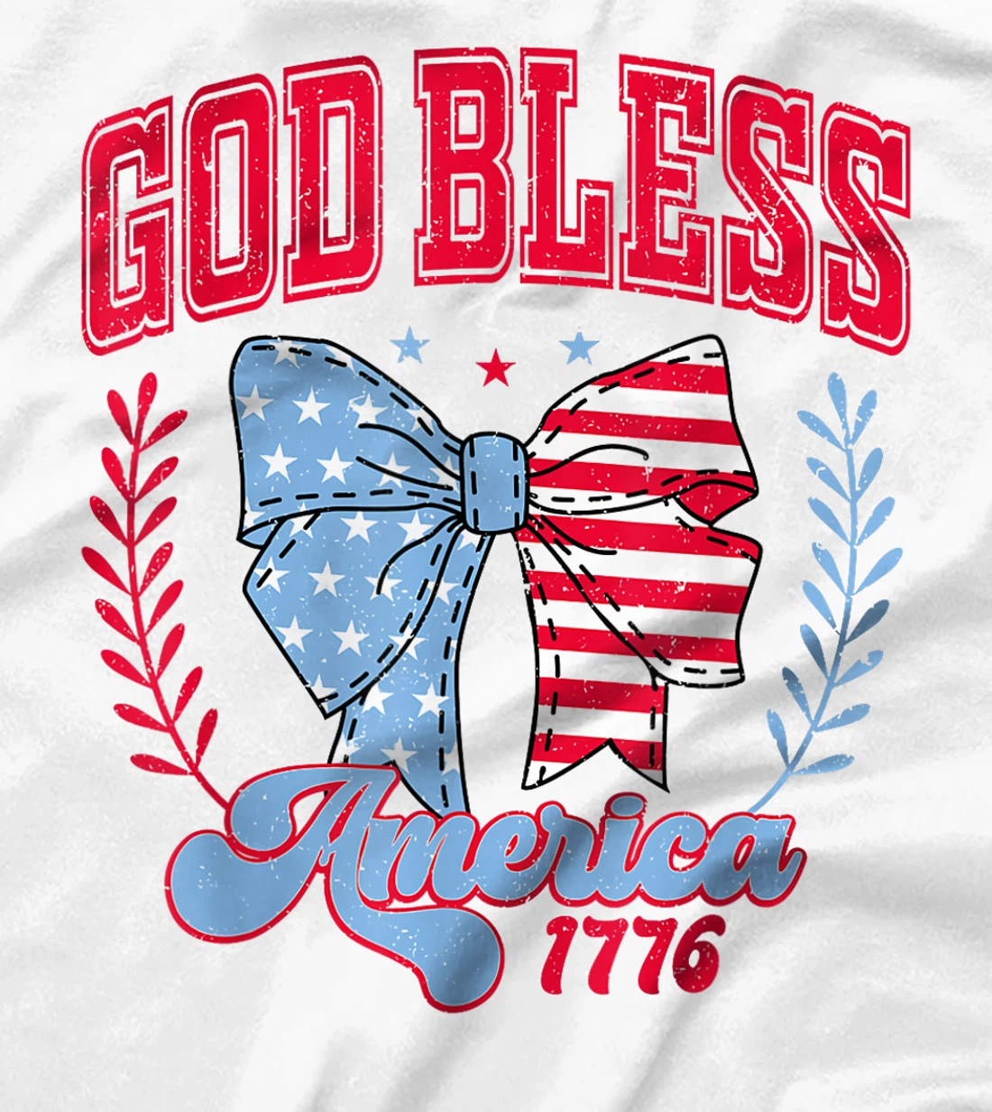 Vintage God Bless America 1776 4th July Coquette Bow Girly T-Shirt