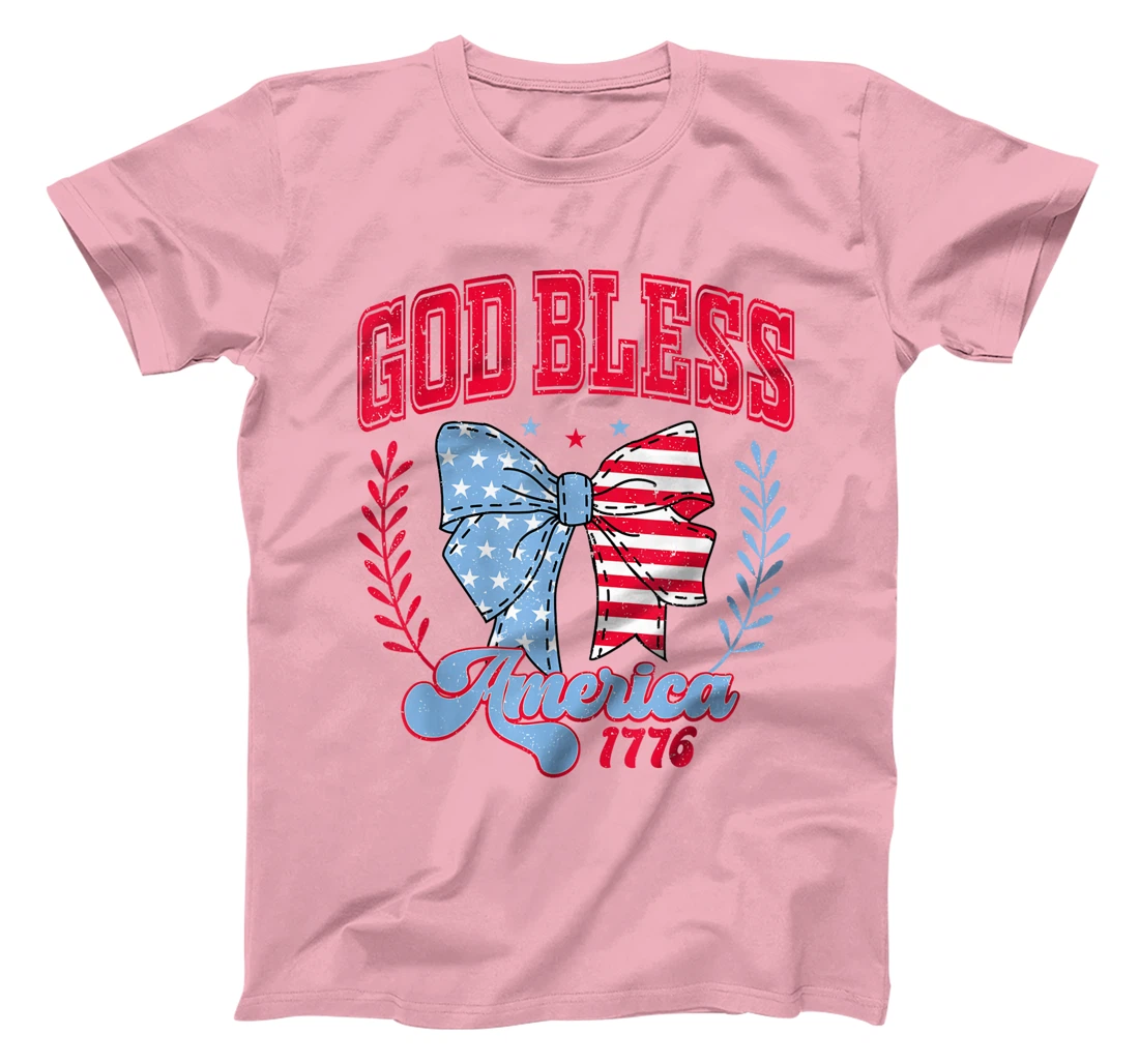 Vintage God Bless America 1776 4th July Coquette Bow Girly T-Shirt