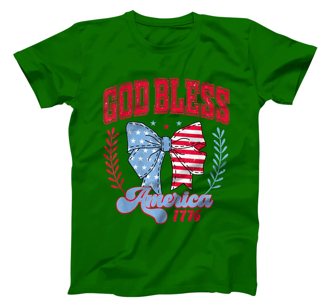 Vintage God Bless America 1776 4th July Coquette Bow Girly T-Shirt