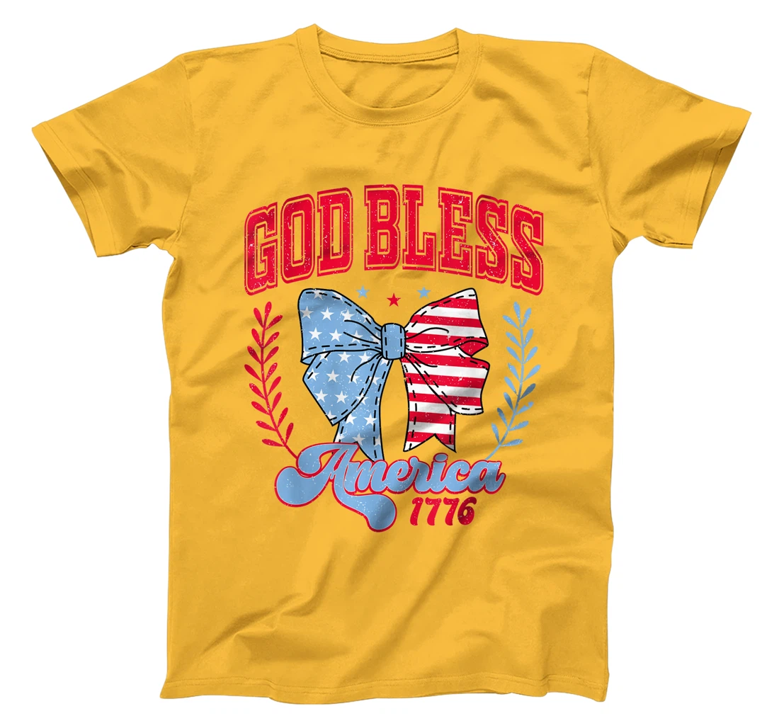 Vintage God Bless America 1776 4th July Coquette Bow Girly T-Shirt