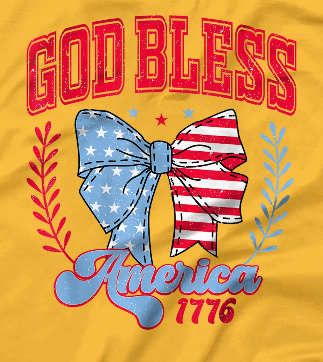 Vintage God Bless America 1776 4th July Coquette Bow Girly T-Shirt