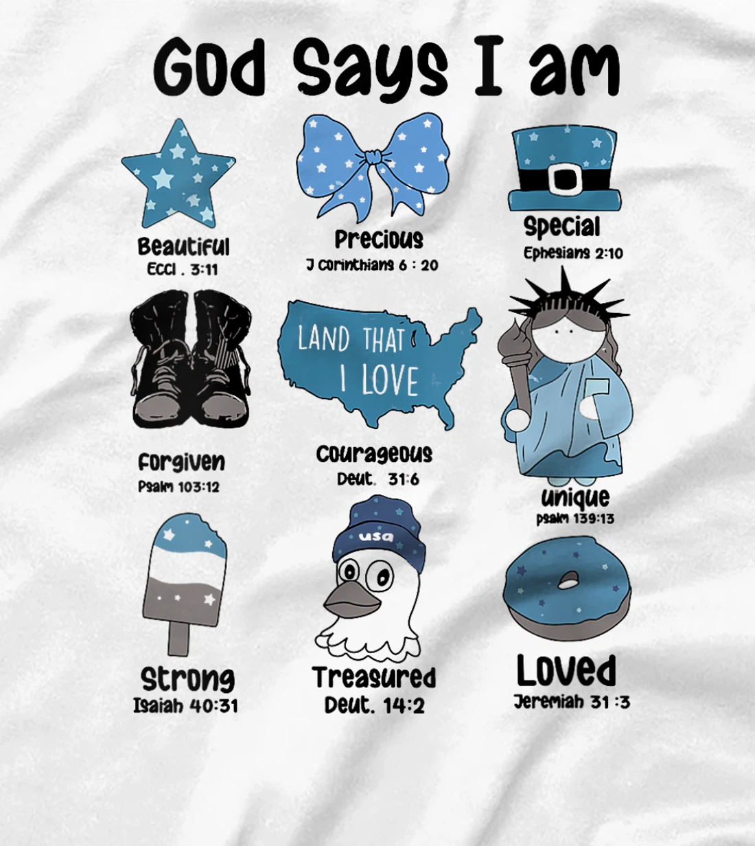 Womens God Says I Am 4th of July Christian Patriotic Strong Loved T-Shirt