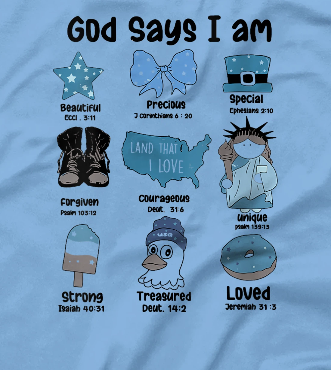 Womens God Says I Am 4th of July Christian Patriotic Strong Loved T-Shirt