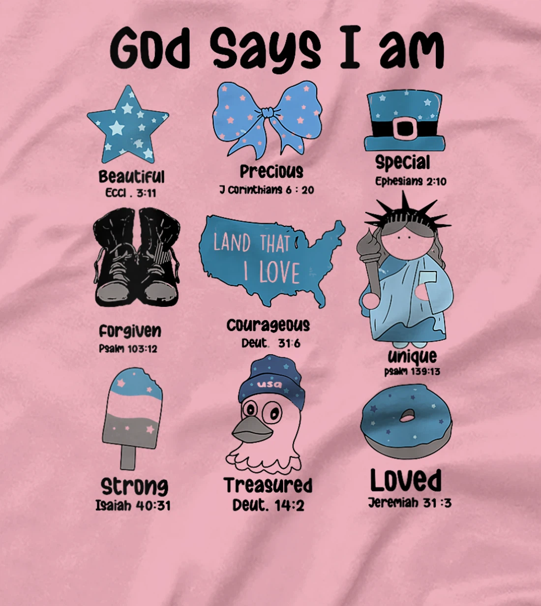 Womens God Says I Am 4th of July Christian Patriotic Strong Loved T-Shirt