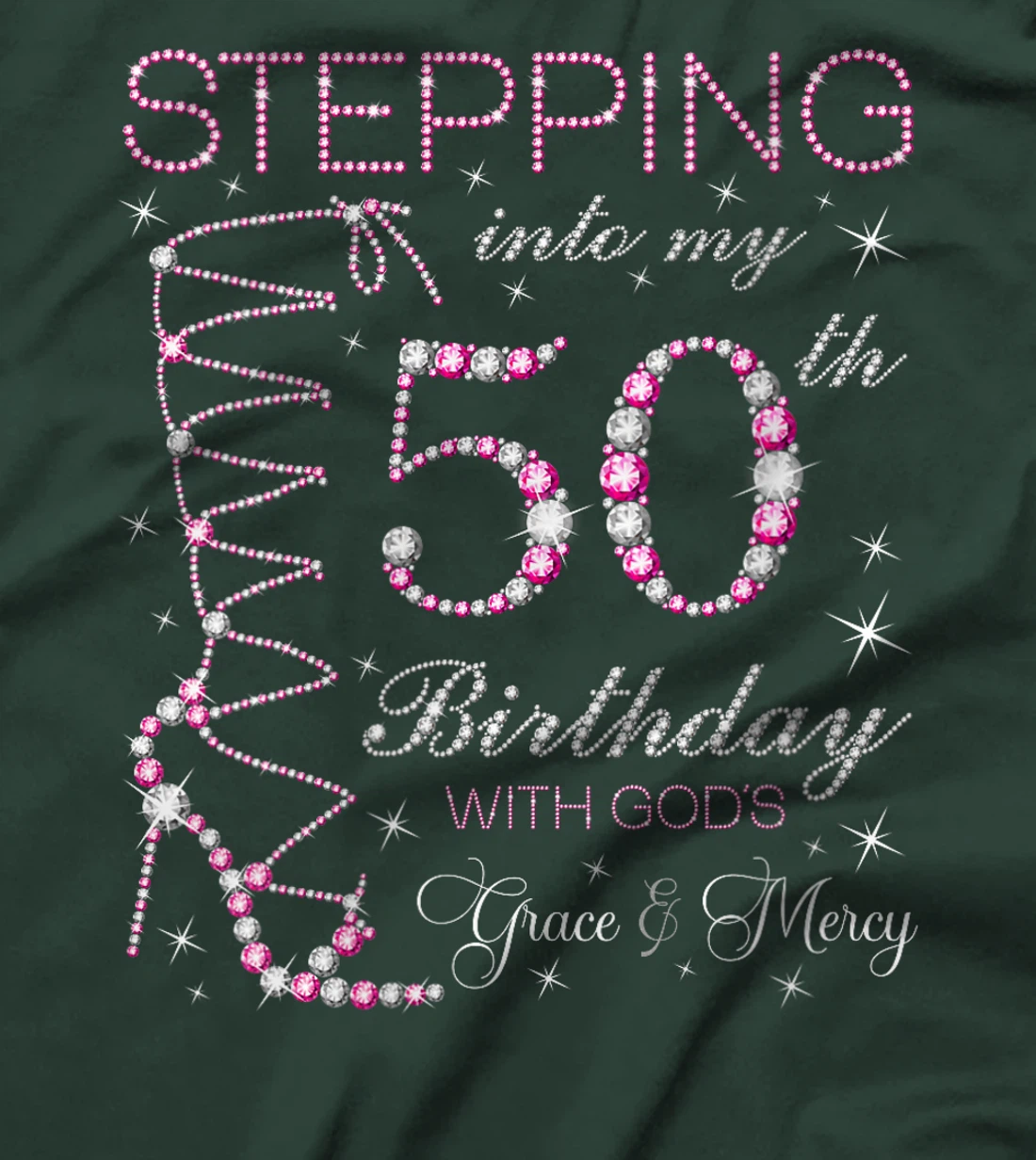 Womens Stepping Into My 50th Birthday With God's Grace & Mercy T-Shirt