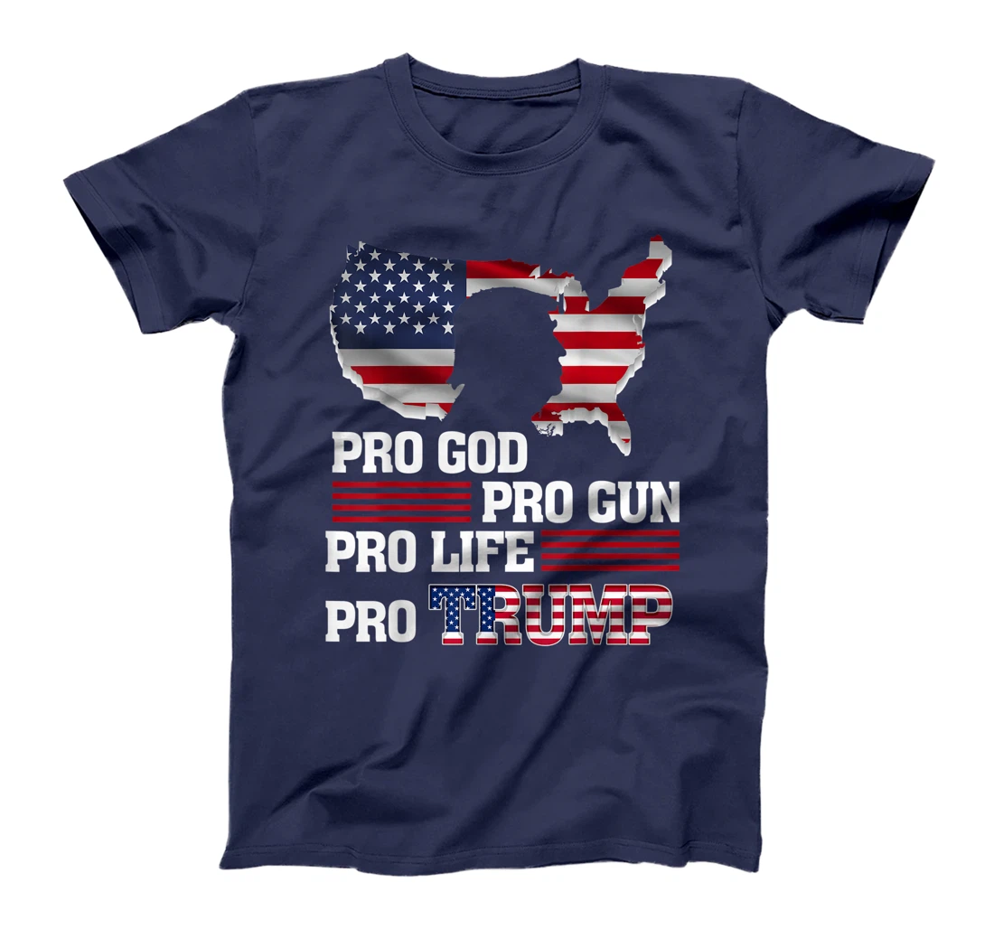 Womens Pro Trump 2024 American Flag Pro-Life Pro-God Pro-Gun T-Shirt