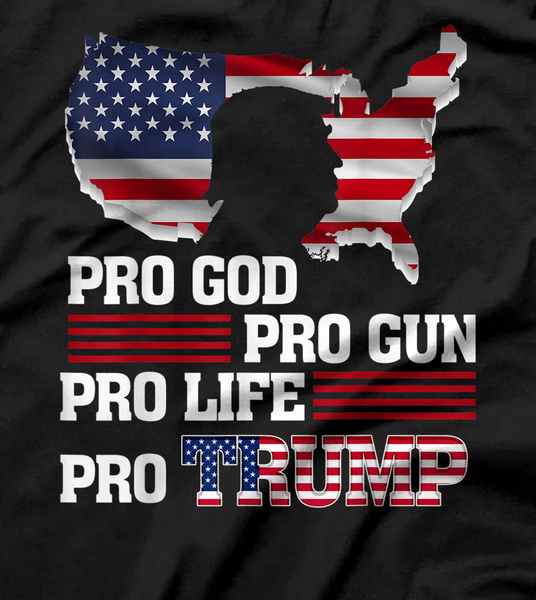Womens Pro Trump 2024 American Flag Pro-Life Pro-God Pro-Gun T-Shirt