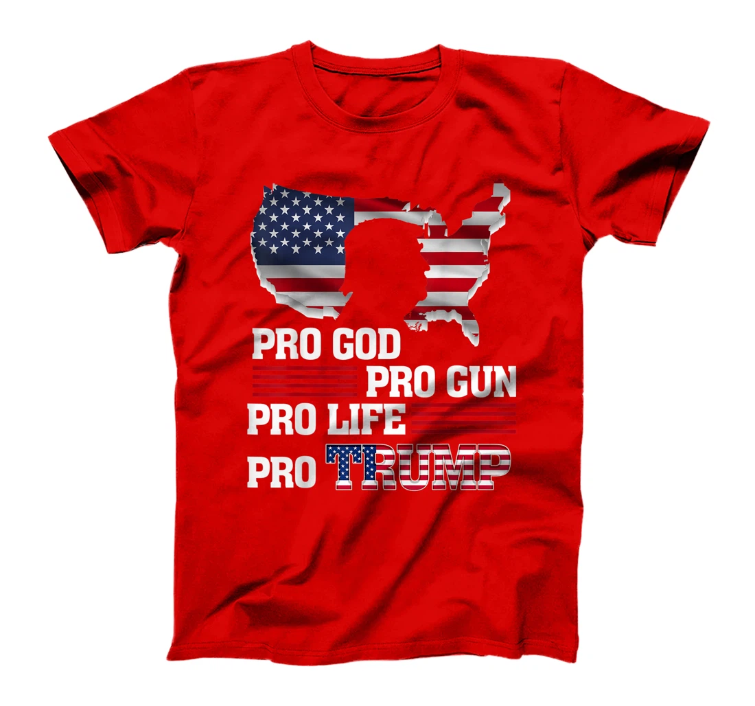 Womens Pro Trump 2024 American Flag Pro-Life Pro-God Pro-Gun T-Shirt
