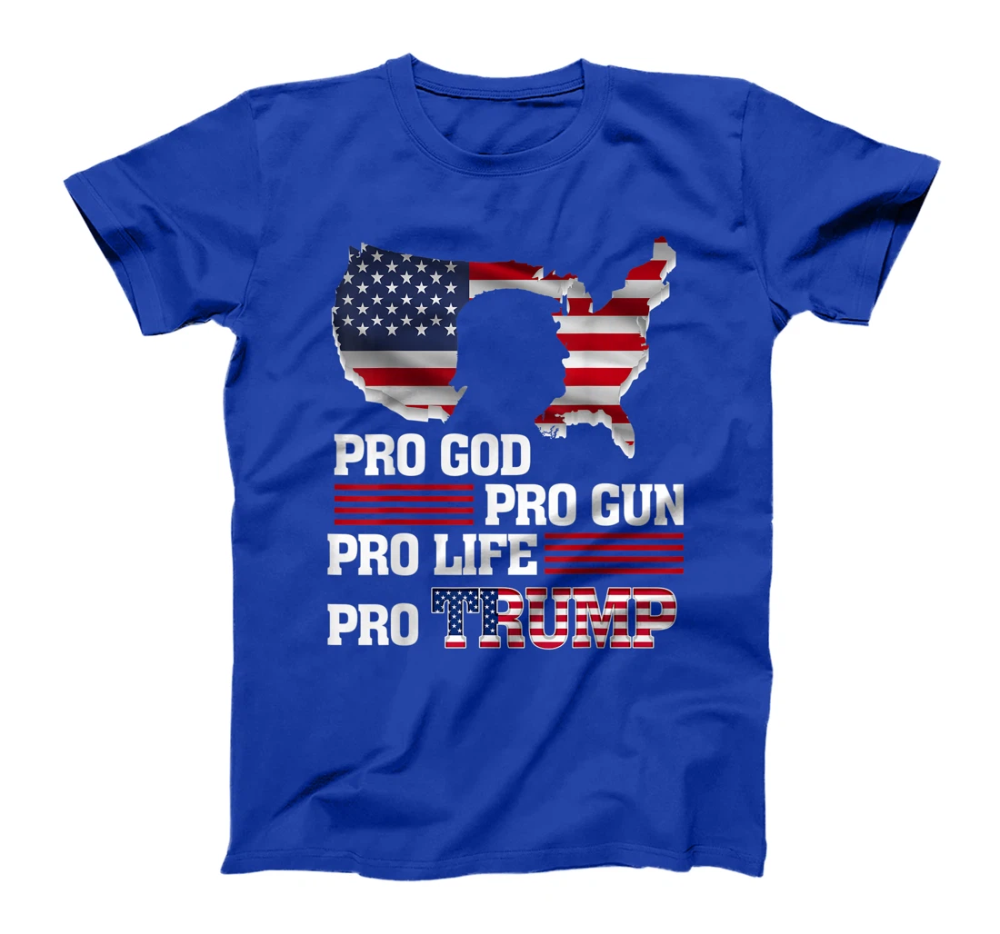 Womens Pro Trump 2024 American Flag Pro-Life Pro-God Pro-Gun T-Shirt