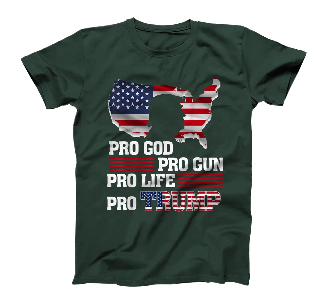 Womens Pro Trump 2024 American Flag Pro-Life Pro-God Pro-Gun T-Shirt