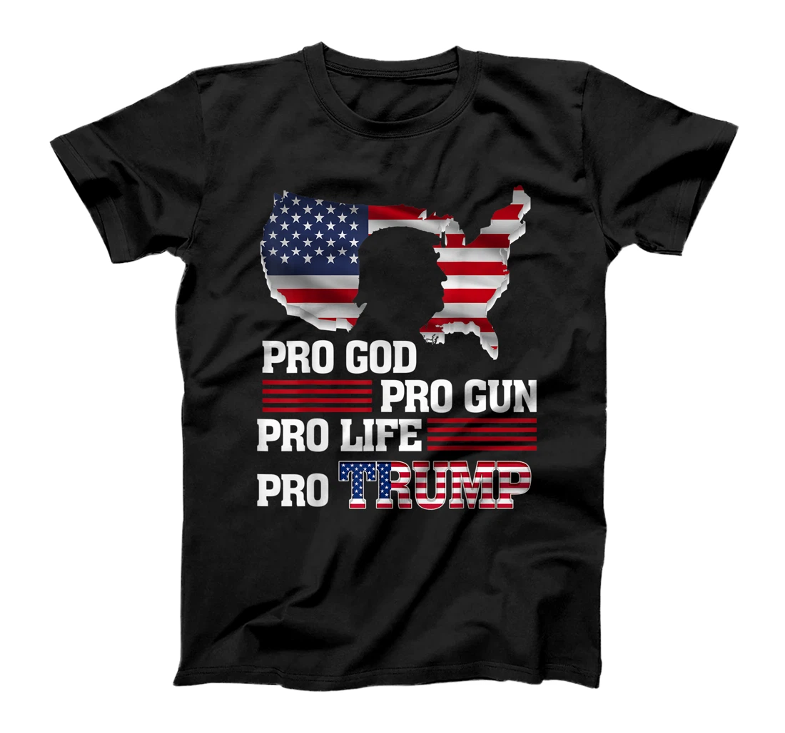 Womens Pro Trump 2024 American Flag Pro-Life Pro-God Pro-Gun T-Shirt