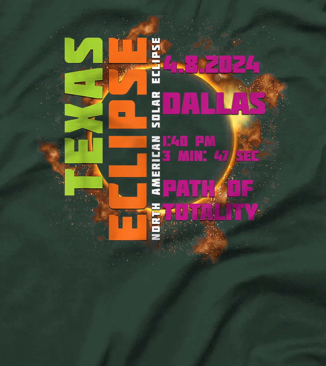 Womens Dallas Texas 2024 Total Solar Eclipse Path of Totality T-Shirt